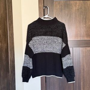 Anna Cai Women’s Mock Neck Black/White Striped Long Sleeve Sweater Size Large